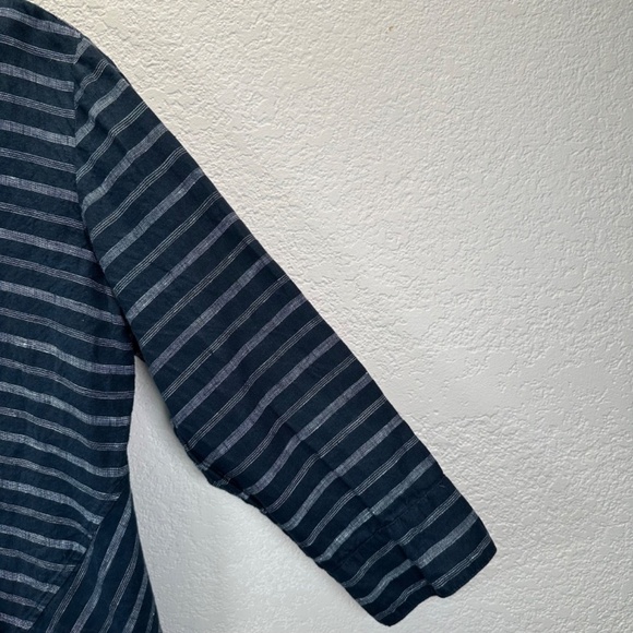 Habitat Tunic Top Women's Size S Linen Navy Striped Lagenlook Minimalist Boho - Picture 9 of 16